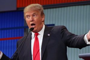 Republican presidential candidate Donald Trump answers a question during the first Republican presidential debate at the Quicken Loans Arena Thursday, Aug. 6, 2015, in Cleveland. (AP Photo/Andrew Harnik)